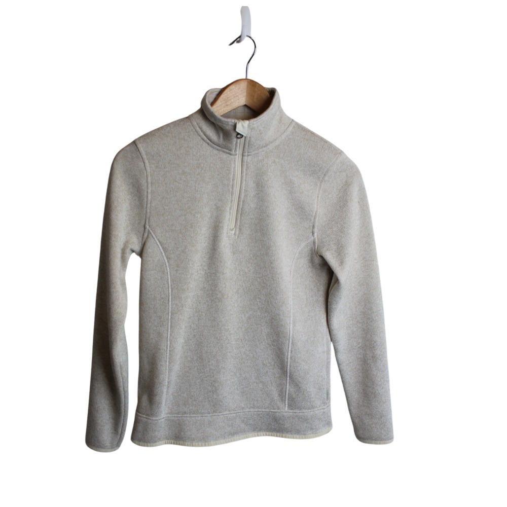 Eddie Bauer Women's Fleece‎ Pullover XS 1/4 Zip Collar Oatmeal Beige Pockets